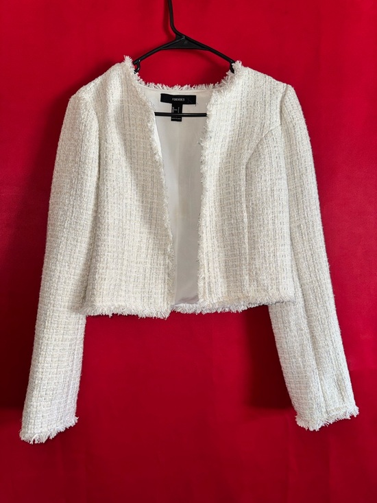Forever 21 Jackets & Blazers - #412-Forever 21 Gorgeous White Tweed Open-Front Cropped Jacket Size Small